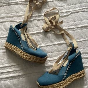 Blue Ralph Lauren tie up wedges size 8